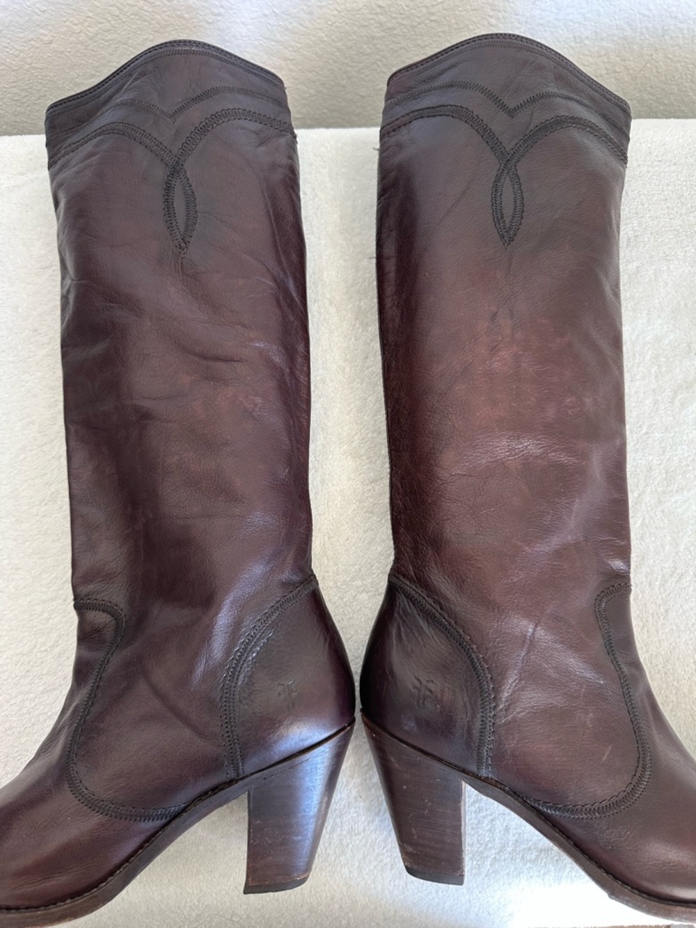 Frye Mustang Stitch Tall Boots Brown Women’s 9.5 Riding Western Knee High - Picture 7 of 12